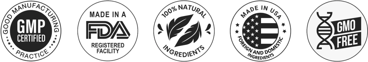 DigestSync certifications — Made in USA, GMP Certified, FDA Registered, 100% Natural, Non-GMO