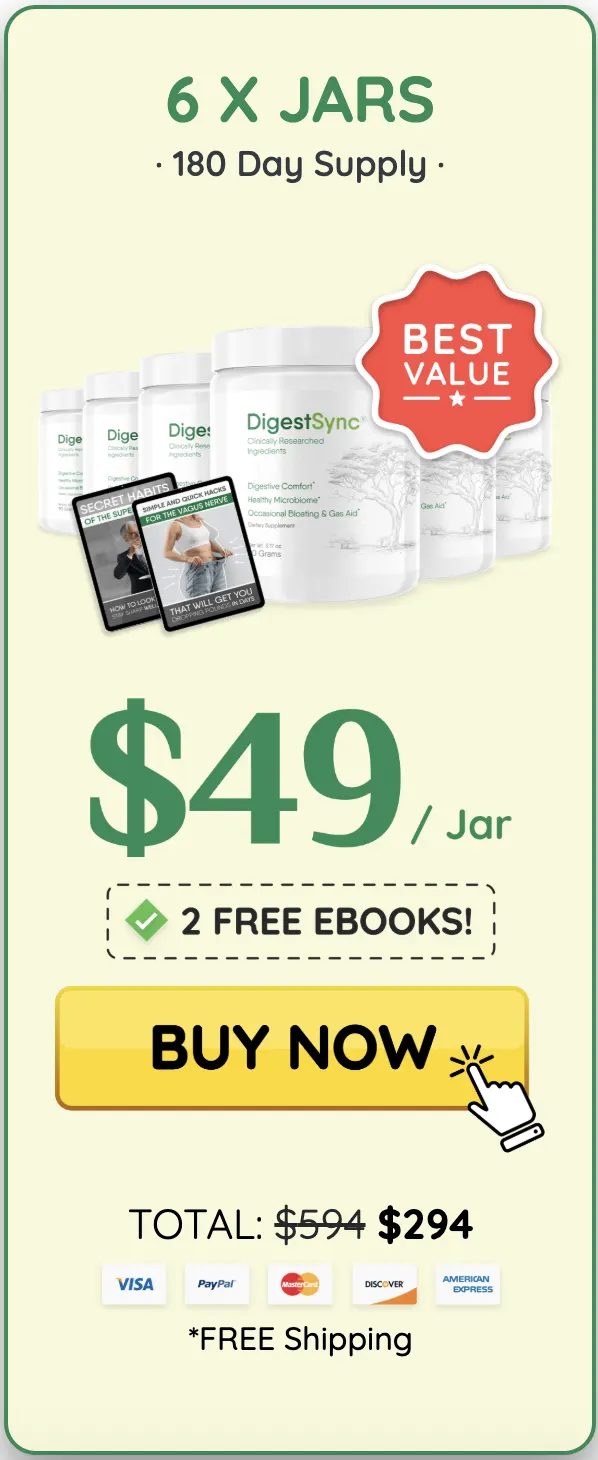 Buy DigestSync 6 bottles — 180 day supply best value gut health supplement